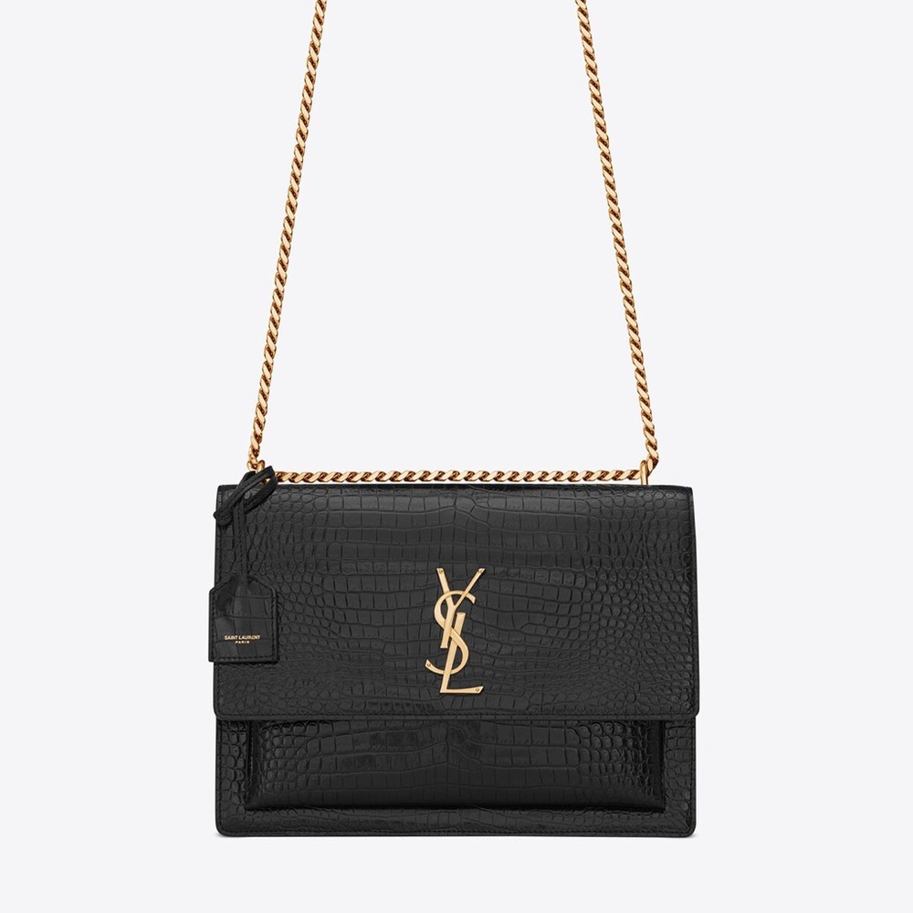 YSL Sunset medium in crocodile embossed leather
